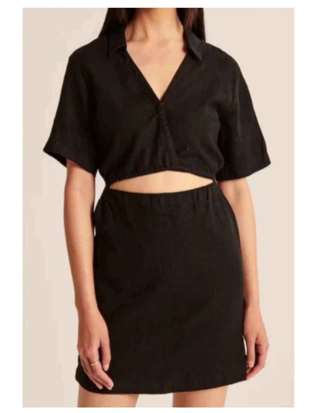 Abercrombie & Fitch Linen Cut Out Shirt Dress Large Black New